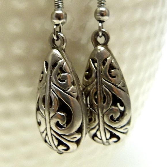 Handcrafted Balinese Silver Hook Earrings, "Bali Fern Labyrinth - Picture 3 of 3